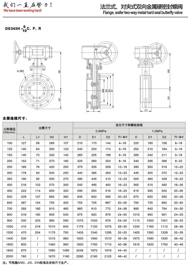 D343H硬密封蝶閥尺寸圖